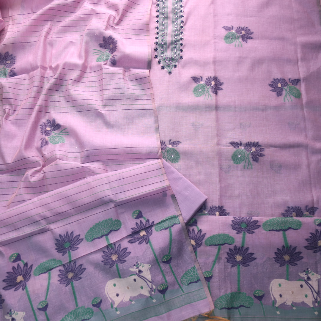 Rubaaroo Lavender Purple Thread with Pichwai Jamdani Weaved Suit Set