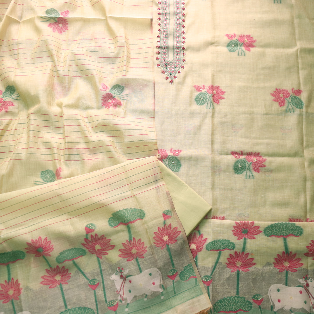 Rubaaroo Mint Green Thread with Pichwai Jamdani Weaved Suit Set