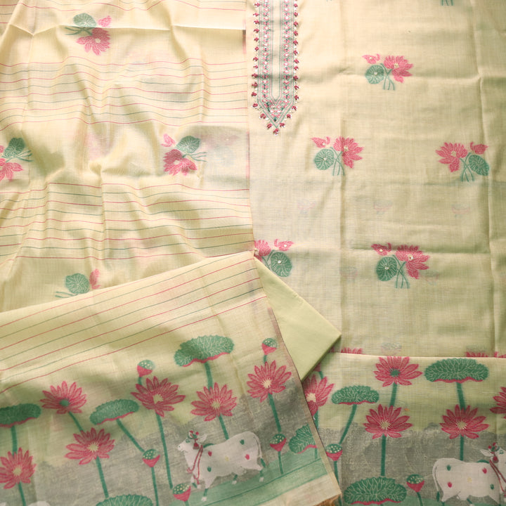 Rubaaroo Mint Green Thread with Pichwai Jamdani Weaved Suit Set