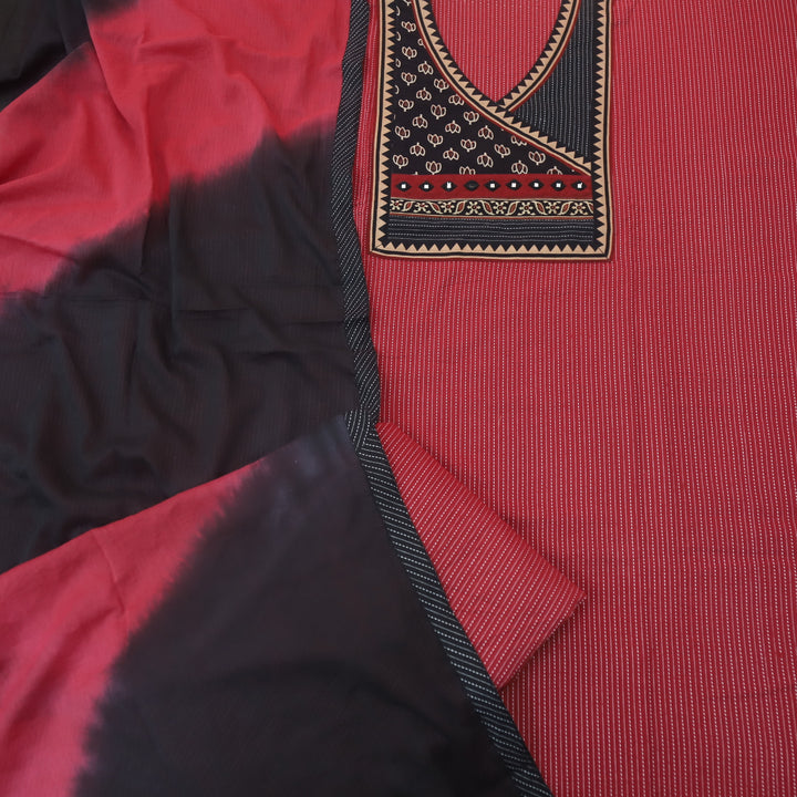 Sulari Maroon Ajrak Yock Patch in Running Stitch Angrakha Cotton Suit Set