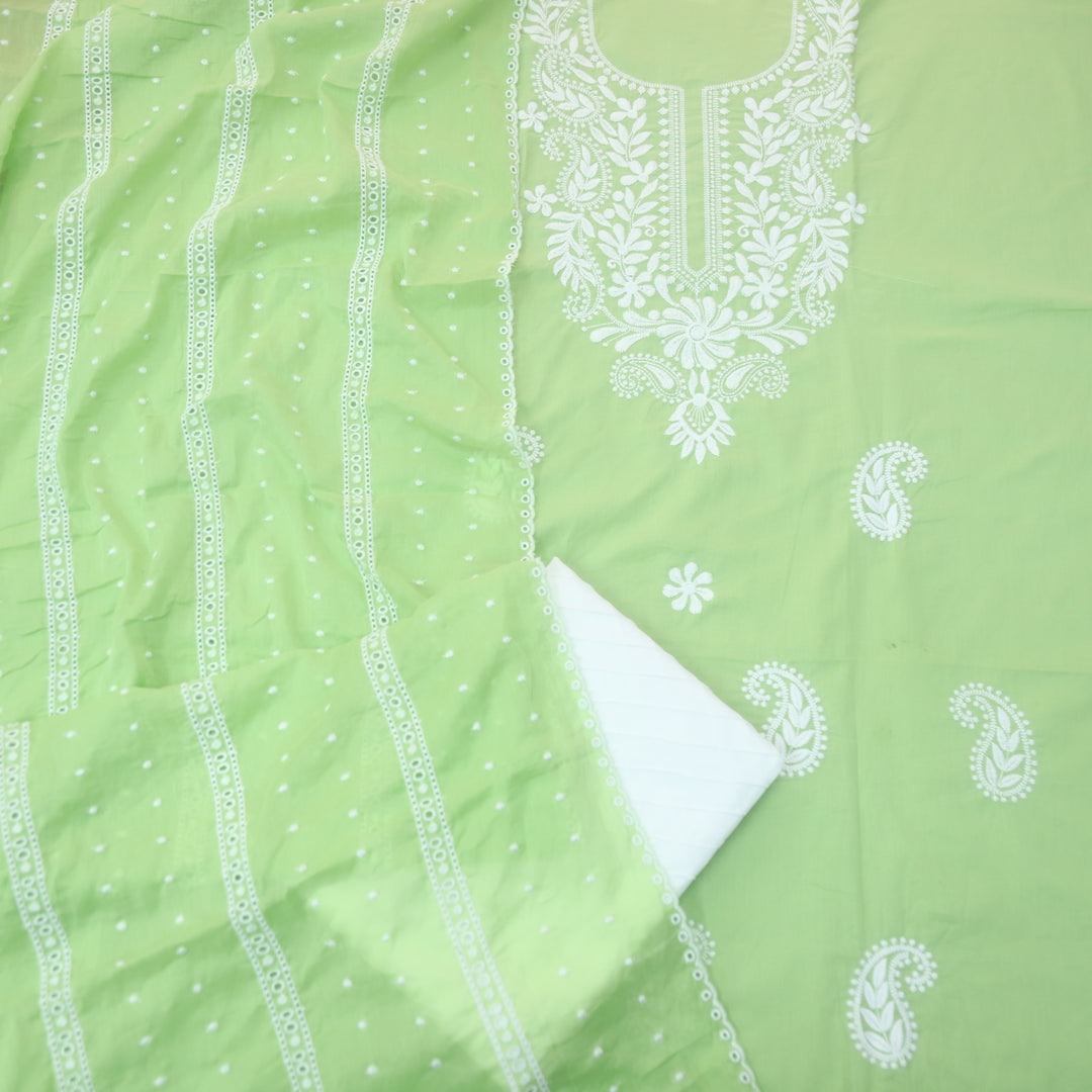 Apurav Mint Green Chikankari inspired Neck Work Cotton Suit Set