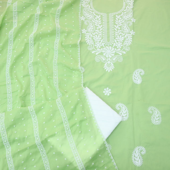 Apurav Mint Green Chikankari inspired Neck Work Cotton Suit Set