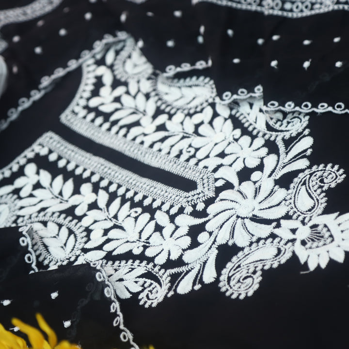 Apurav Raven Black Chikankari inspired Neck Work Cotton Suit Set