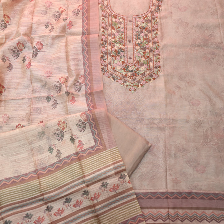 Hazzari Sand Mauve Thread Embroidered Chanderi Digital Printed Suit Set