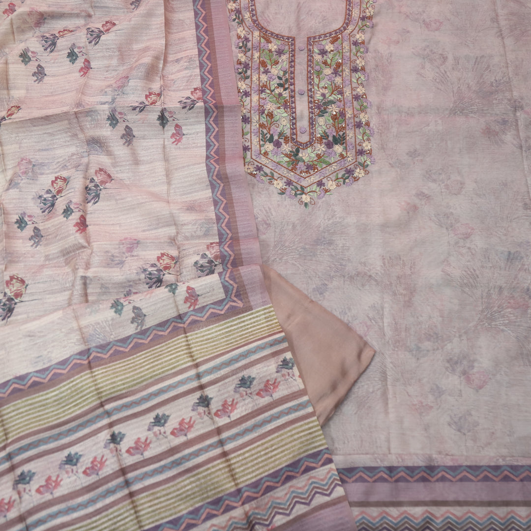 Hazzari Lavish Lavender Thread Embroidered Chanderi Digital Printed Suit Set