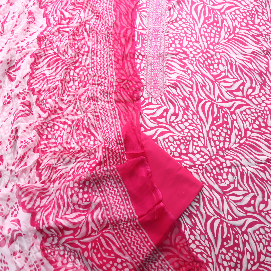 Zulfa Ruby Pink Digital Printed Jam Cotton Top with Chiffon Dupatta