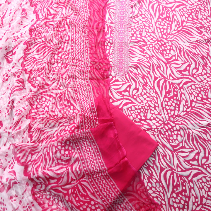 Zulfa Ruby Pink Digital Printed Jam Cotton Top with Chiffon Dupatta