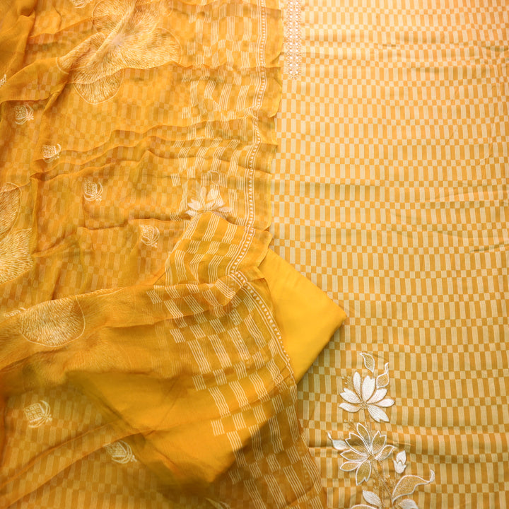 Zulfa Mustrad Yellow Printed Jam Cotton Top with Chiffon Dupatta