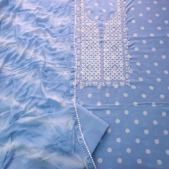 Apurav Cobalt Blue Chikankari inspired with Kardana Work Cotton Suit Set