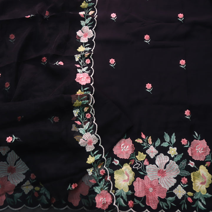 Ada Paint Black with Cut Work Embroidered Hem Modal Suit Set