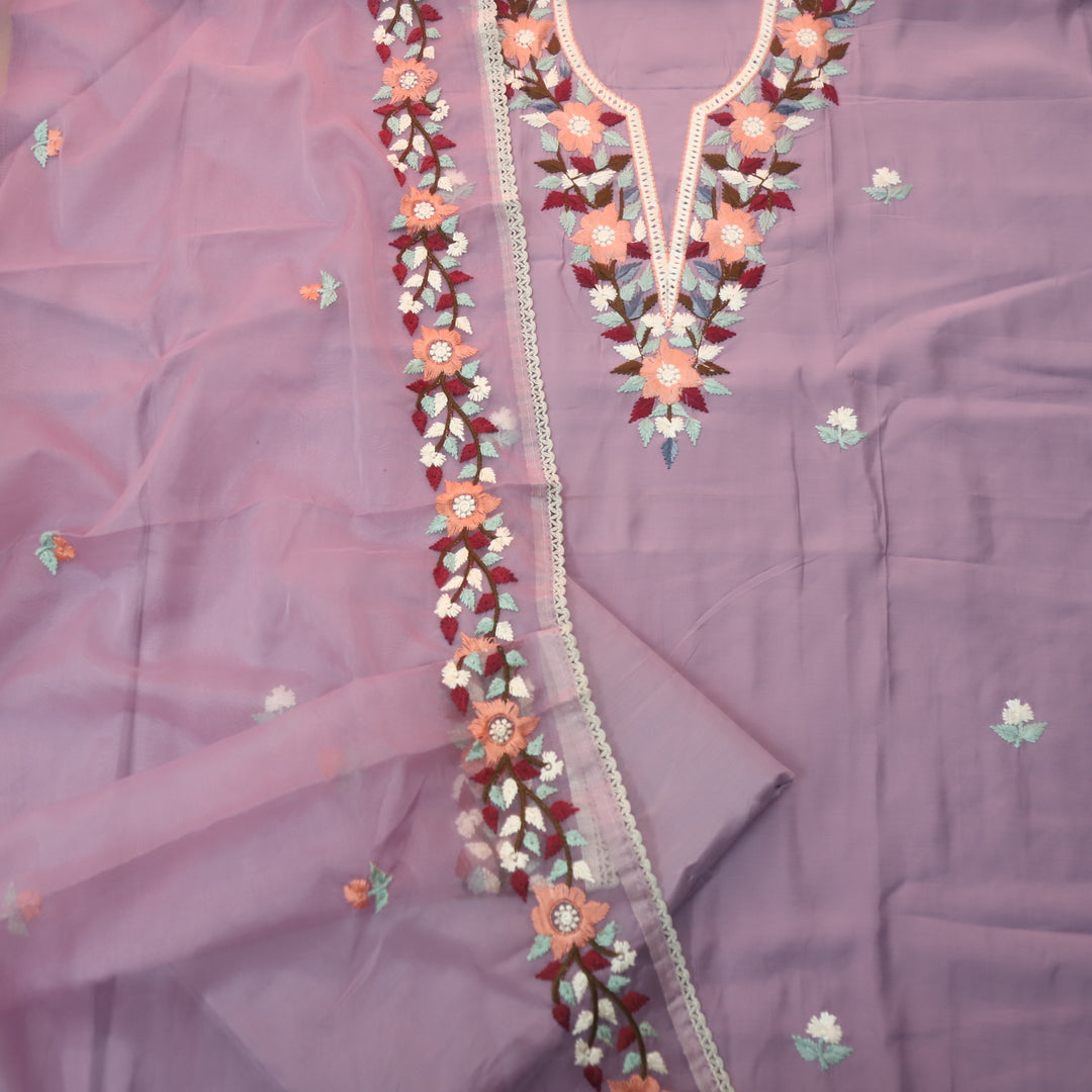 Riwayaat Lavish Lavender Chikankari inspired Neck Work Modal Suit Set