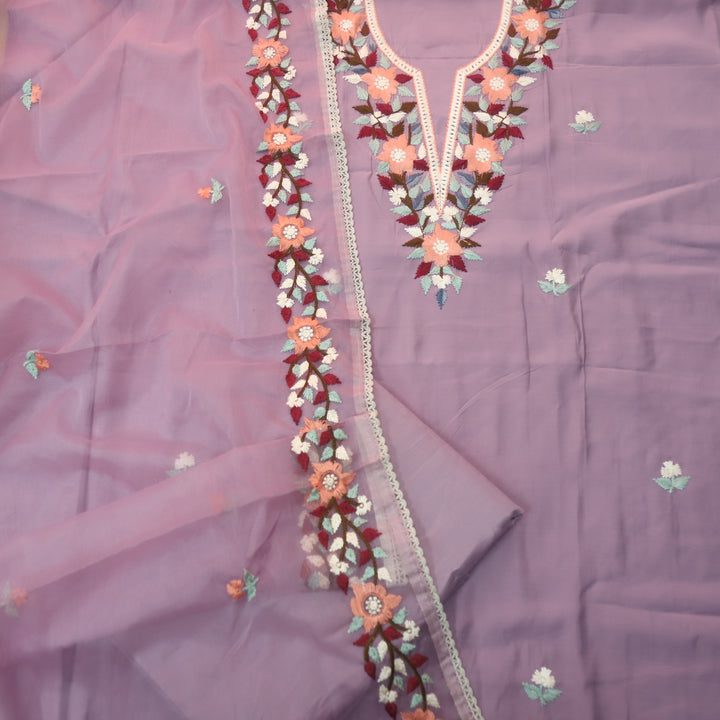 Riwayaat Lavish Lavender Chikankari inspired Neck Work Modal Suit Set