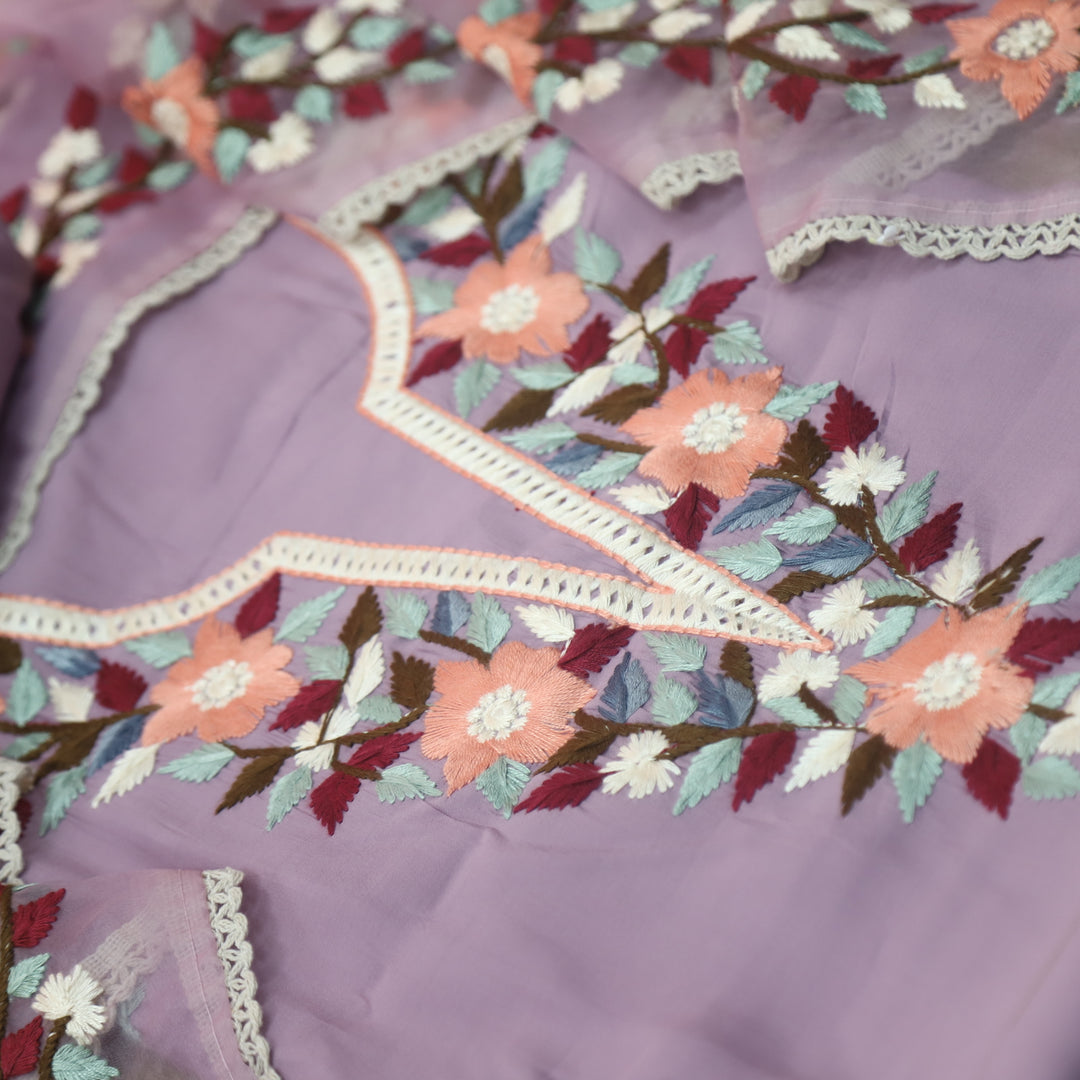 Riwayaat Lavish Lavender Chikankari inspired Neck Work Modal Suit Set