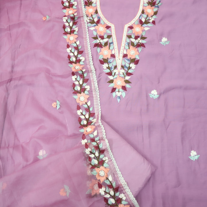 Riwayaat Mauve Lilac Chikankari inspired Neck Work Modal Suit Set
