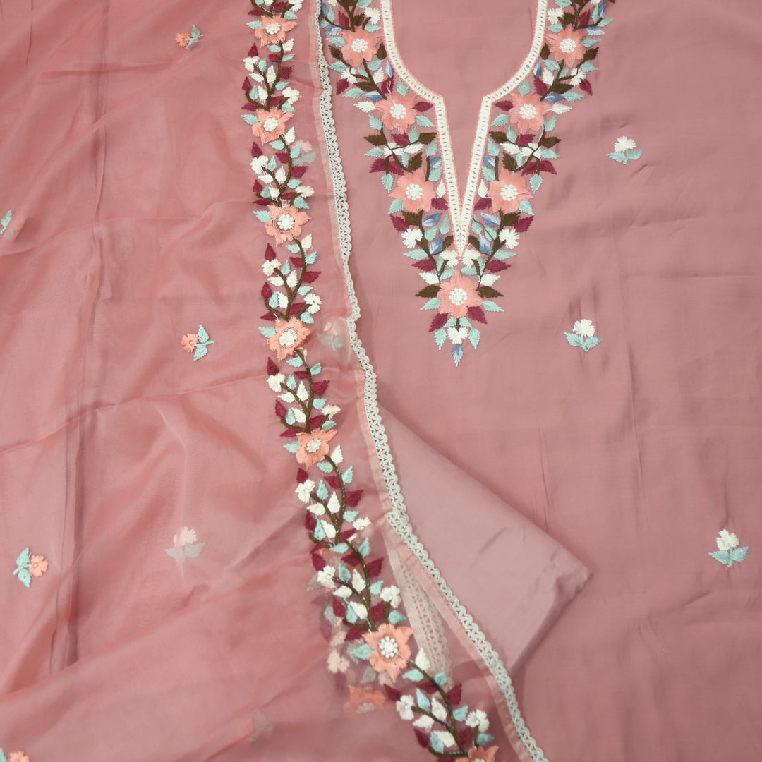 Riwayaat Soft Peach Chikankari inspired Neck Work Modal Suit Set