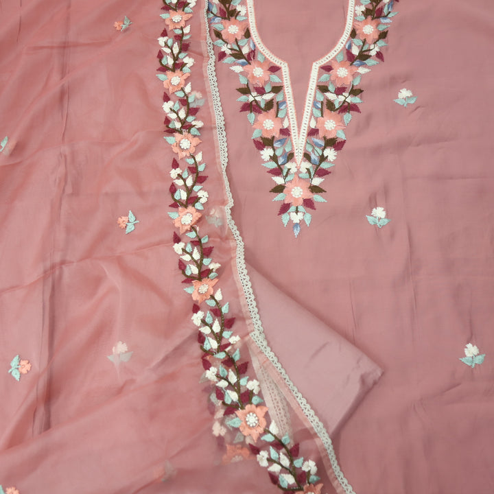 Riwayaat Soft Peach Chikankari inspired Neck Work Modal Suit Set