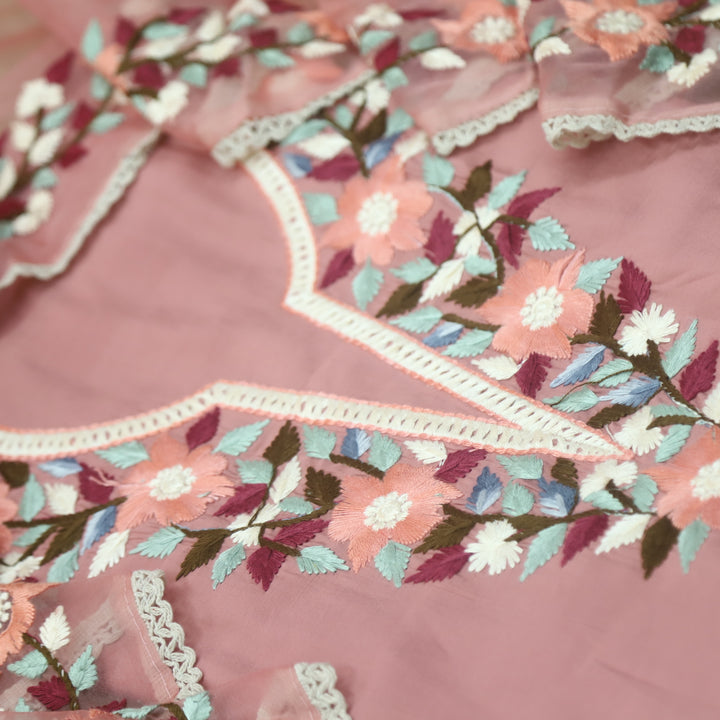 Riwayaat Soft Peach Chikankari inspired Neck Work Modal Suit Set