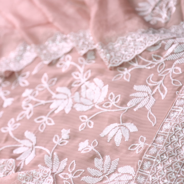 Nushrat Light Peach All Over Thread Work Georgette Suit Set