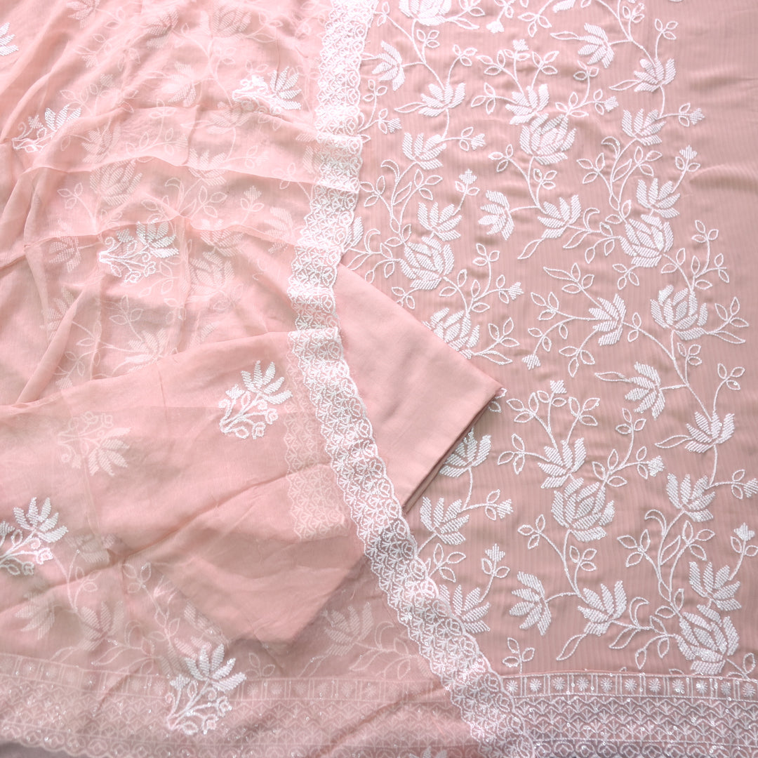 Nushrat Light Peach All Over Thread Work Georgette Suit Set