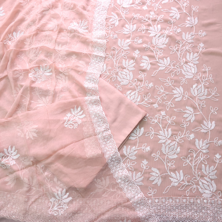 Nushrat Light Peach All Over Thread Work Georgette Suit Set