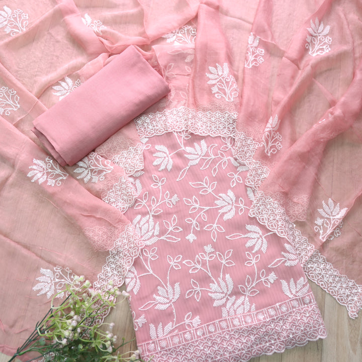 Nushrat Baby Pink All Over Thread Work Georgette Suit Set