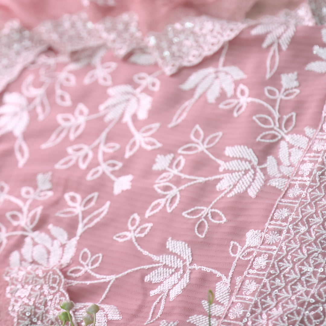 Nushrat Baby Pink All Over Thread Work Georgette Suit Set