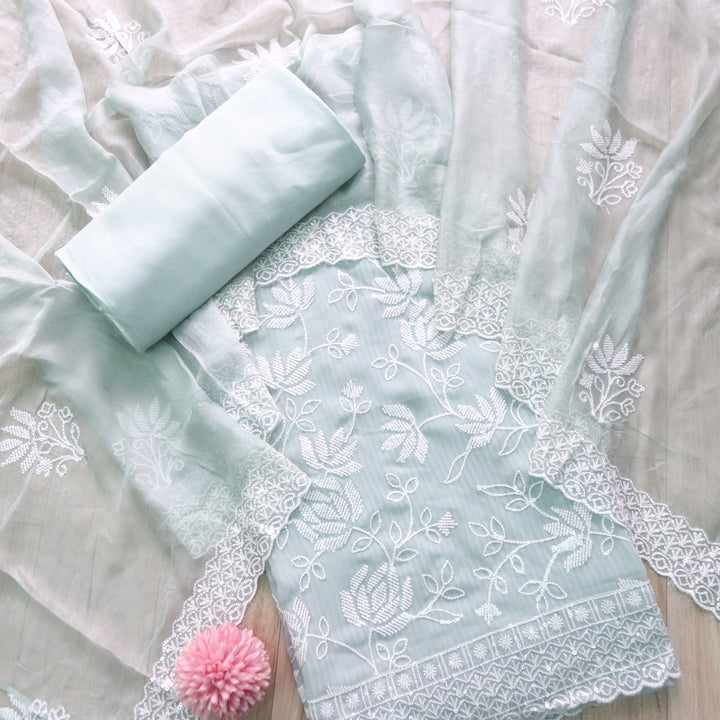 Nushrat Minty Green All Over Thread Work Georgette Suit Set
