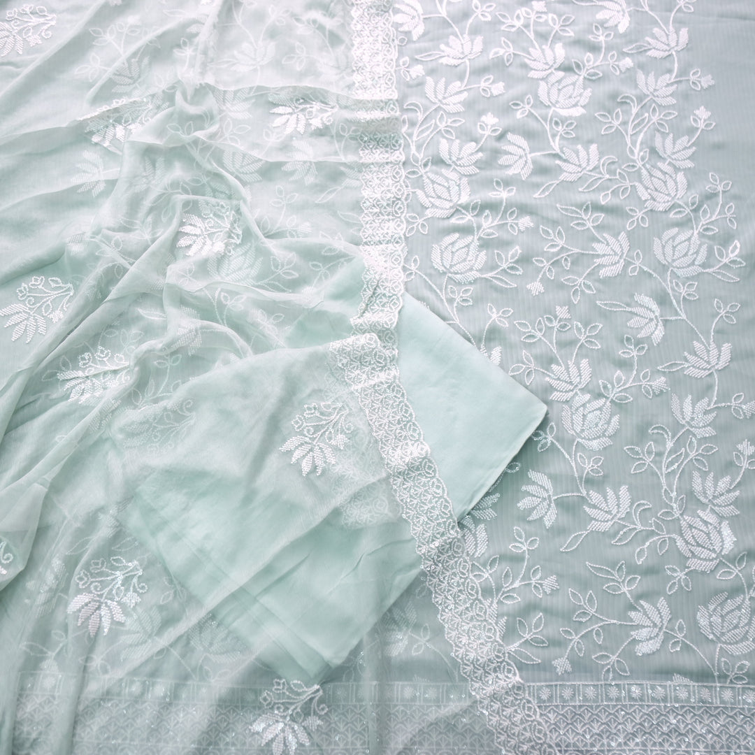Nushrat Minty Green All Over Thread Work Georgette Suit Set