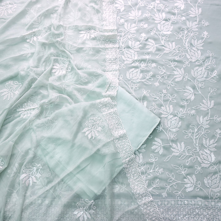 Nushrat Minty Green All Over Thread Work Georgette Suit Set