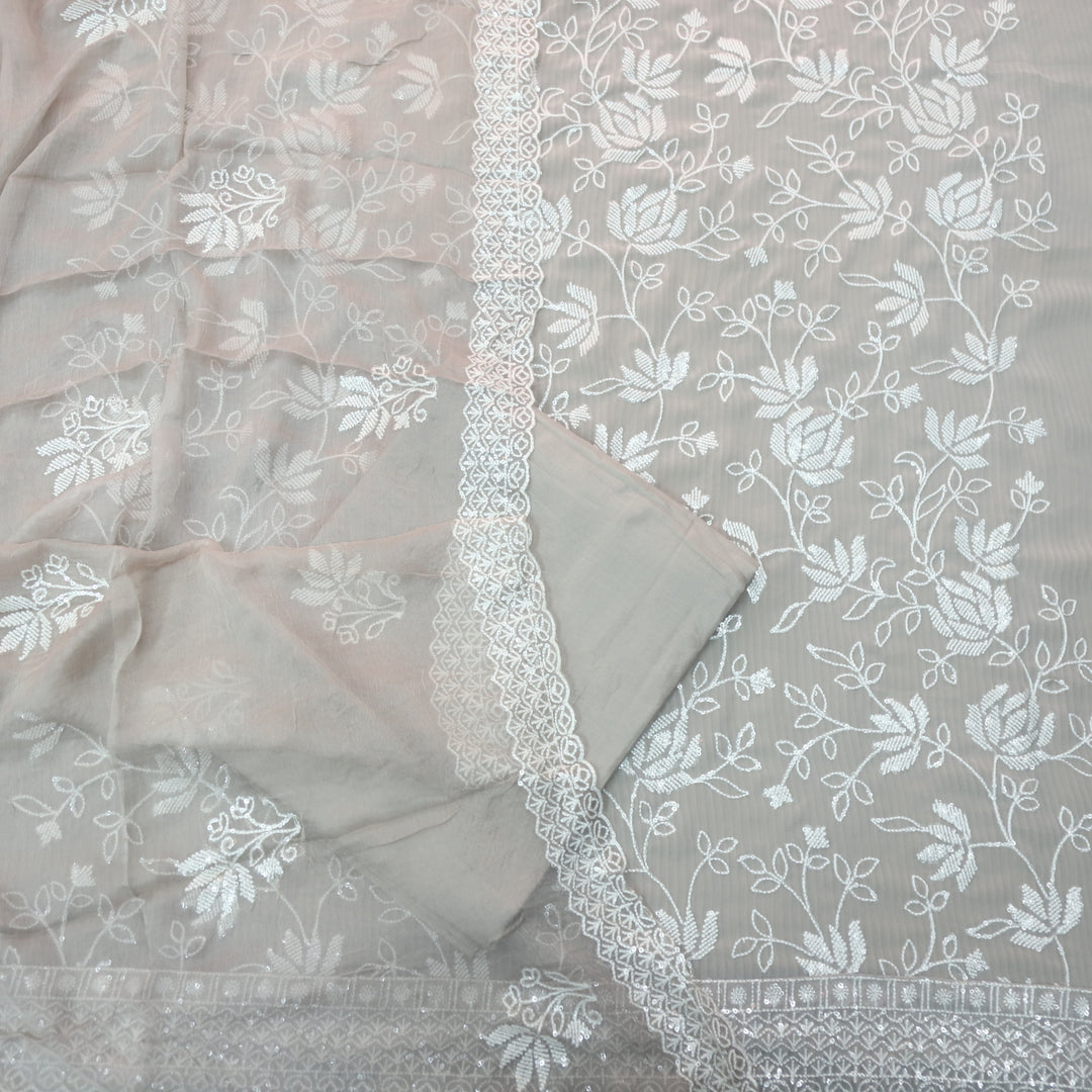 Nushrat Light Grey All Over Thread Work Georgette Suit Set