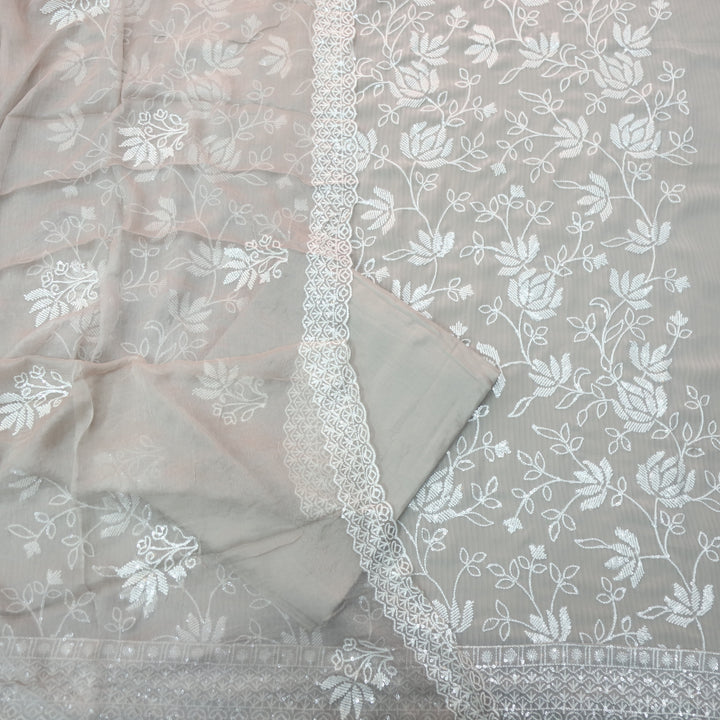 Nushrat Light Grey All Over Thread Work Georgette Suit Set