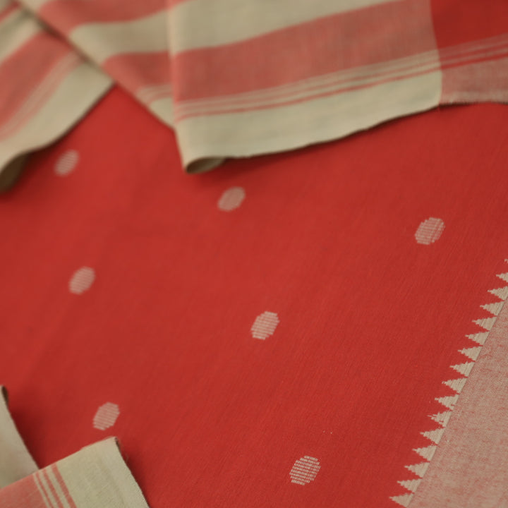 Kanya Bright Orange Round Thread Weaved Handloom Cotton Suit Set