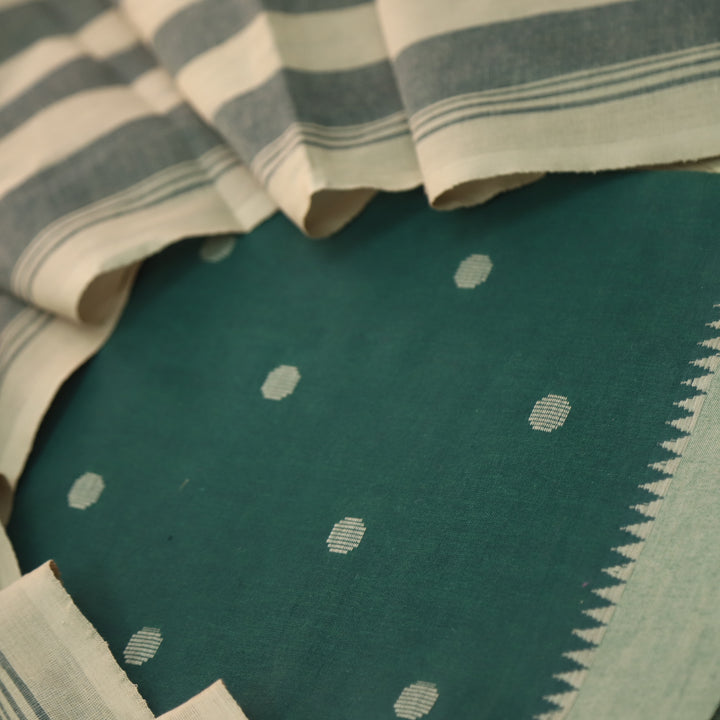 Kanya Forest Green Round Thread Weaved Handloom Cotton Suit Set