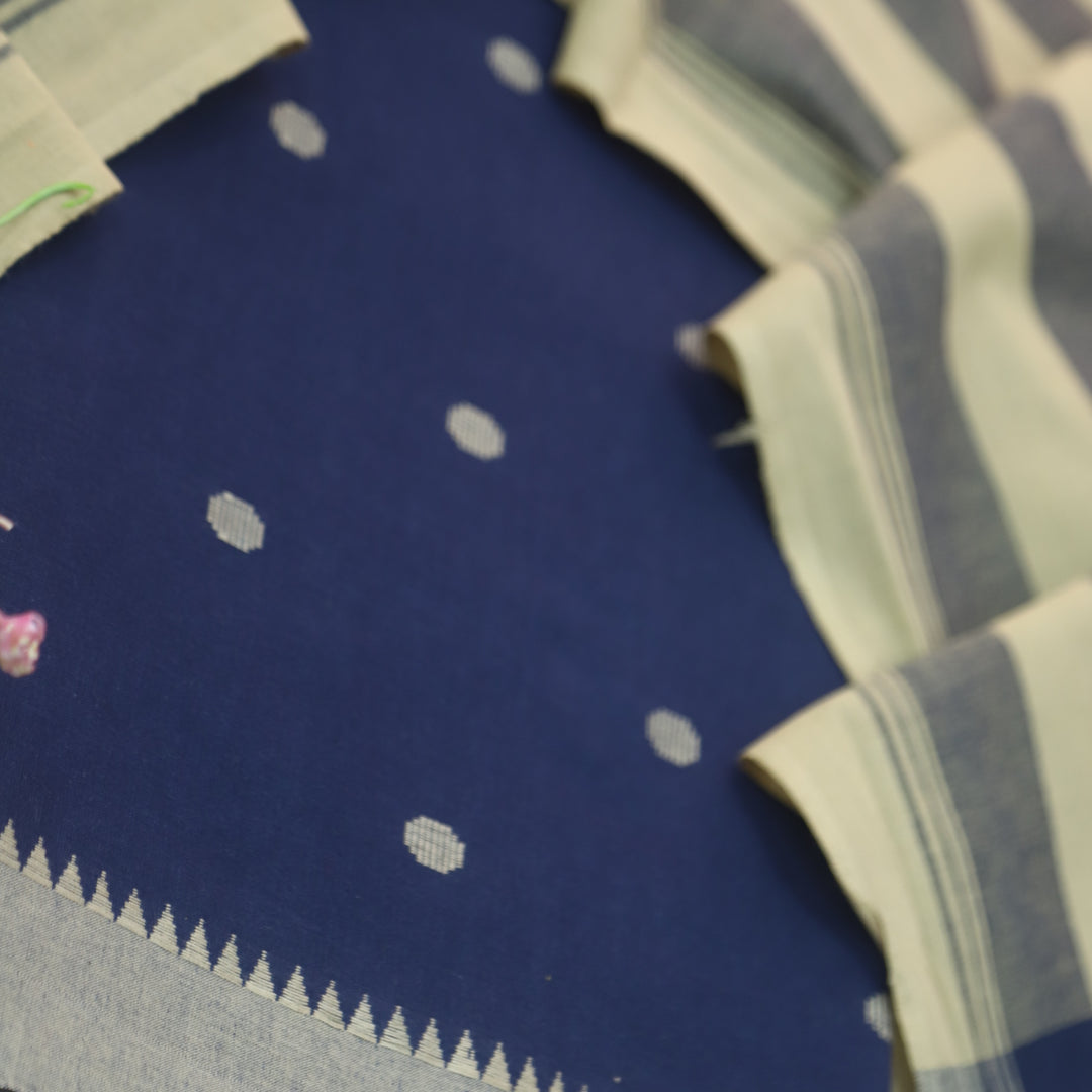 Kanya Dark Blue Round Thread Weaved Handloom Cotton Suit Set