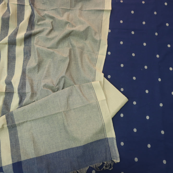Kanya Dark Blue Round Thread Weaved Handloom Cotton Suit Set
