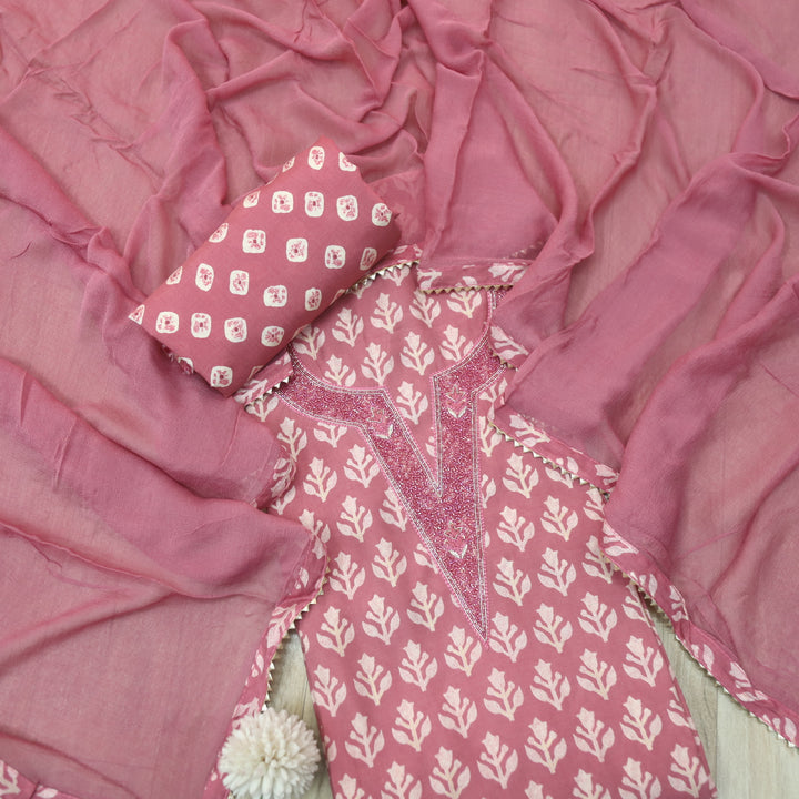 Rahi Helio Mauve kardana Work Round Neck In Printed Modal Suit Set D1