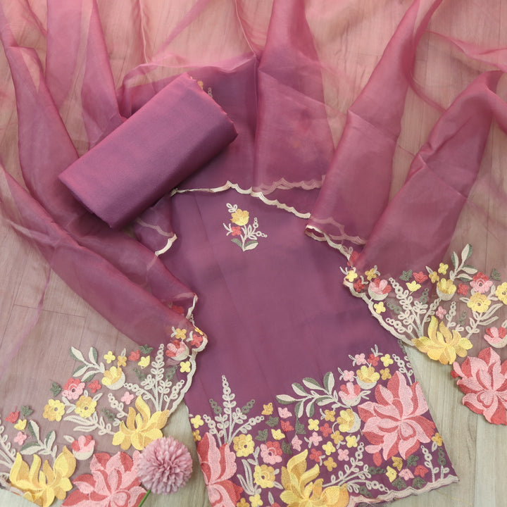 Rivva Helio Mavue with Kashida Embroidered Hem Modal Suit Set