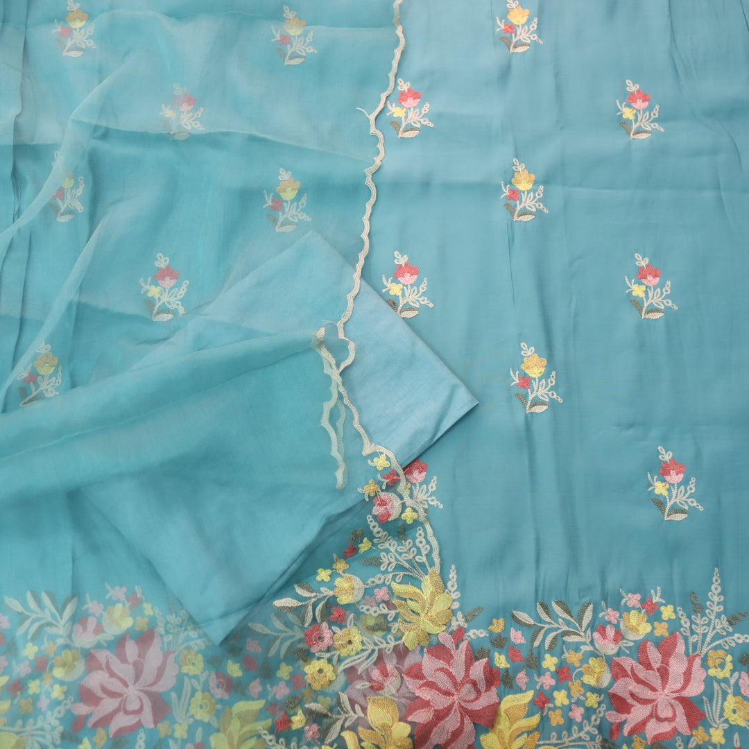Rivva Artic Blue with Kashida Embroidered Hem Modal Suit Set