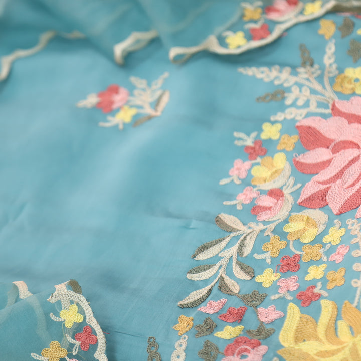 Rivva Artic Blue with Kashida Embroidered Hem Modal Suit Set