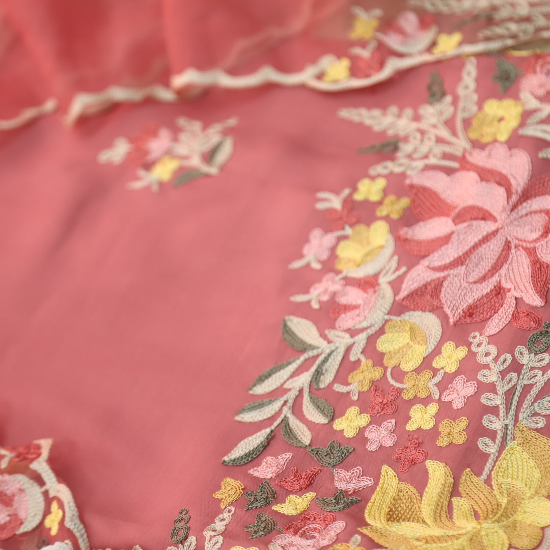 Rivva Deep Peach with Kashida Embroidered Hem Modal Suit Set