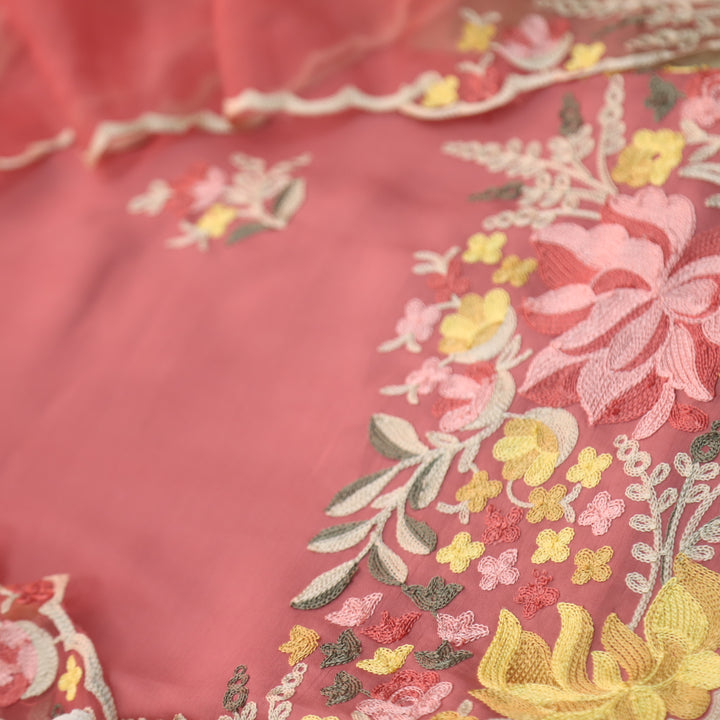 Rivva Deep Peach with Kashida Embroidered Hem Modal Suit Set