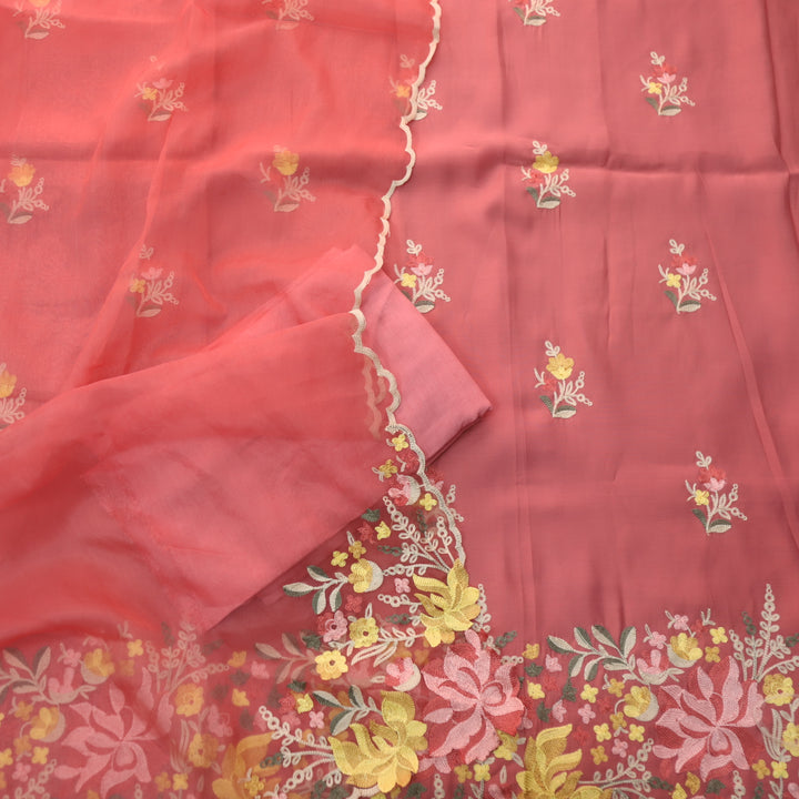 Rivva Deep Peach with Kashida Embroidered Hem Modal Suit Set