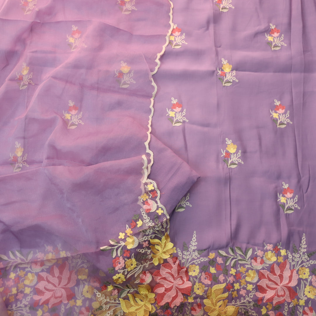Rivva Lavender Purple with Kashida Embroidered Hem Modal Suit Set