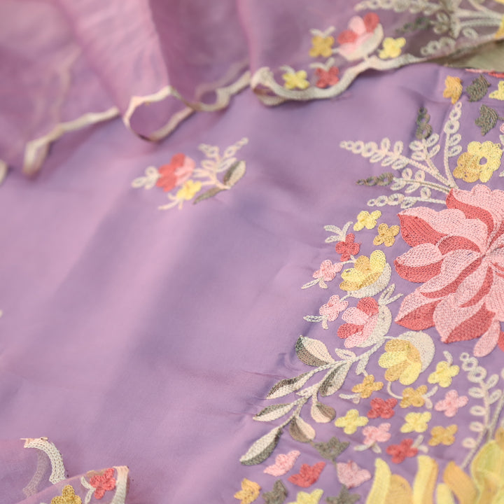 Rivva Lavender Purple with Kashida Embroidered Hem Modal Suit Set