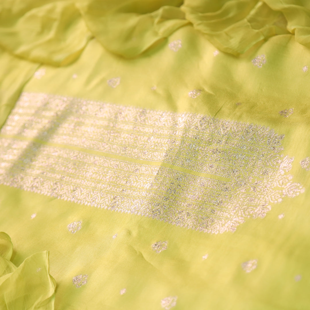 Bebaak Pineapple Yellow Zari Weaved Neck Dola Silk Suit Set