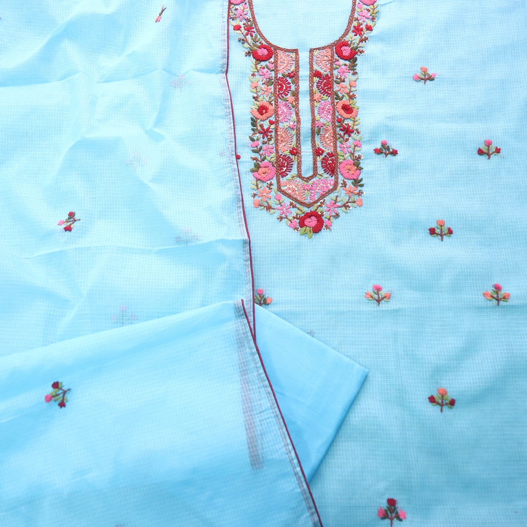 Rasiya Cyan Blue Thread Embriodered Neck Work Kota Doriya Suit Set