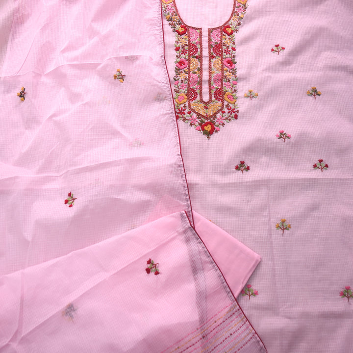 Rasiya Baby Pink Thread Embriodered Neck Work Kota Doriya Suit Set
