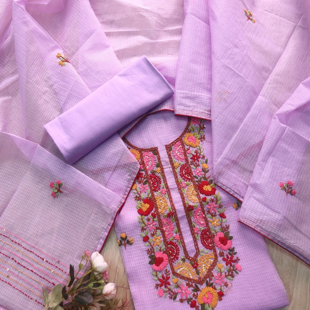 Rasiya Lavender Thread Embriodered Neck Work Kota Doriya Suit Set