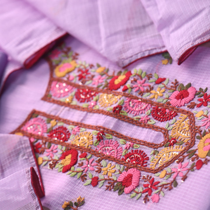 Rasiya Lavender Thread Embriodered Neck Work Kota Doriya Suit Set