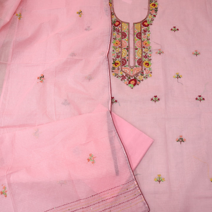 Rasiya Peach Thread Embriodered Neck Work Kota Doriya Suit Set